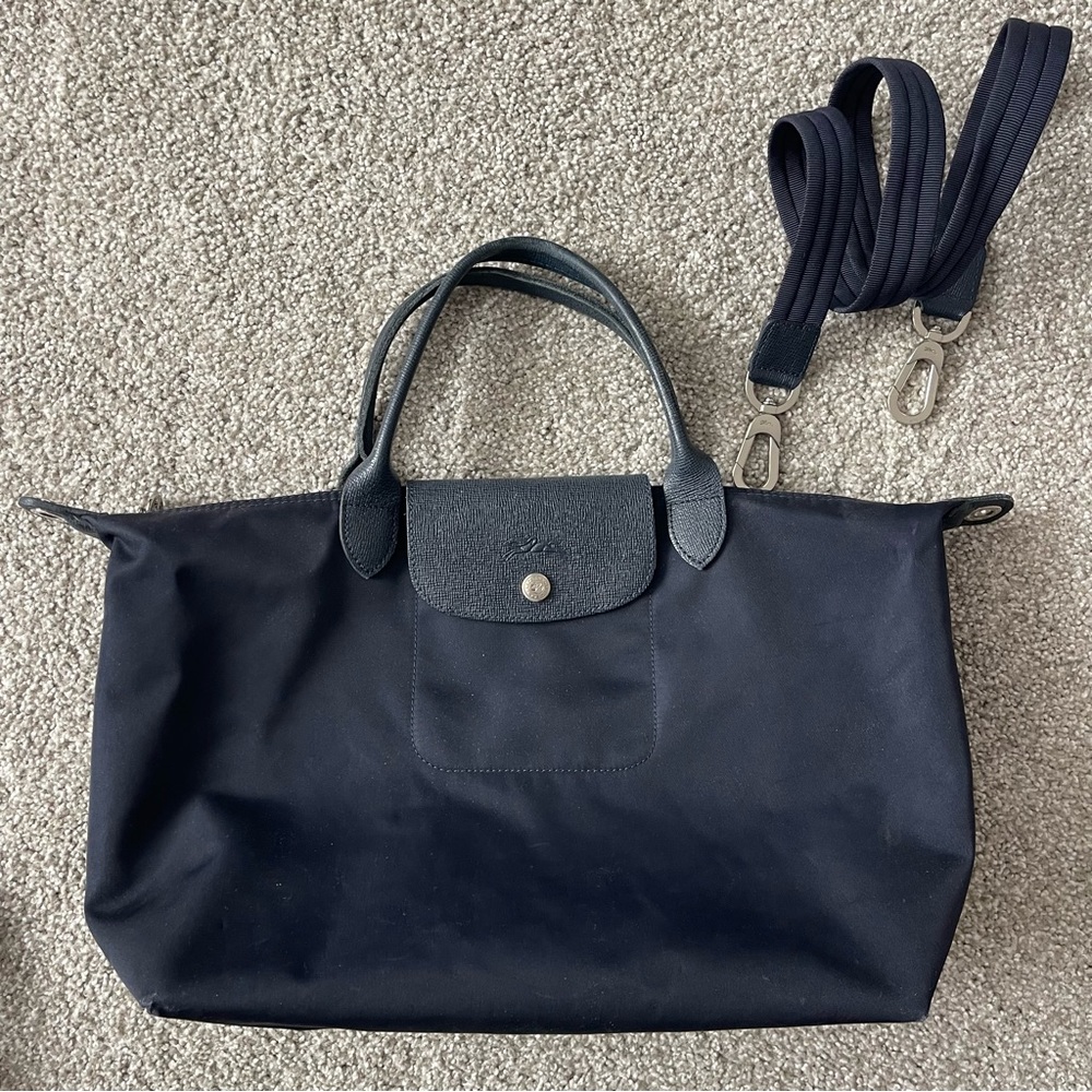 Le Pliage Crossbody / Tote - NAVY & CHROME